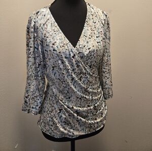 MSK Fitted Long Sleeve Blouse in Blue and Gray